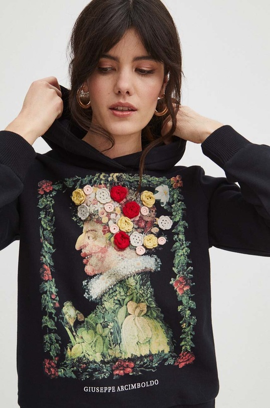 Bavlnená mikina dámska z kolekcie Eviva L'arte čierna farba RS24.BLD250 čierna