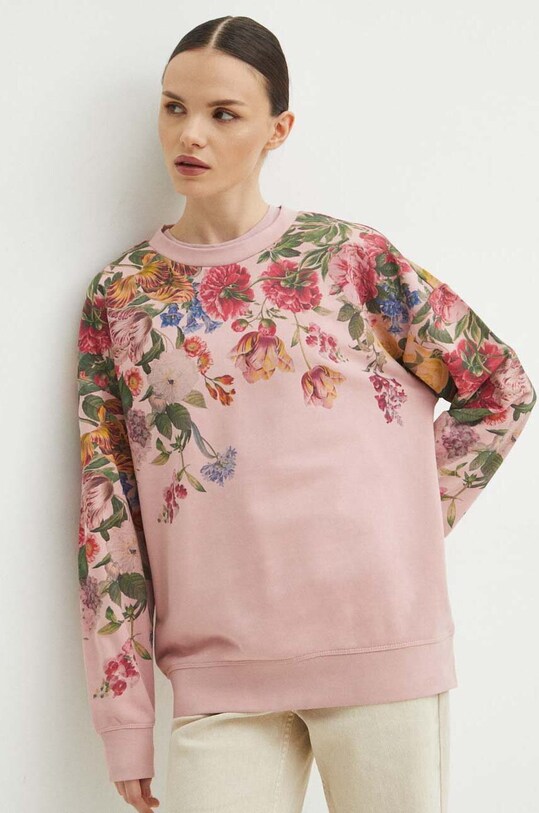 Bluza bawełniana damska w kwiaty kolor różowy wzorzyste różowy RS24.BLD302