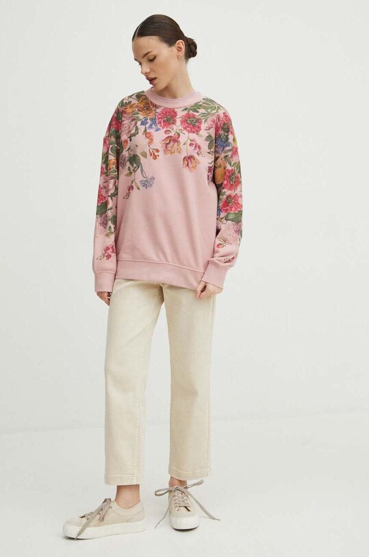 Bluza bawełniana damska w kwiaty kolor różowy RS24.BLD302 różowy RS24