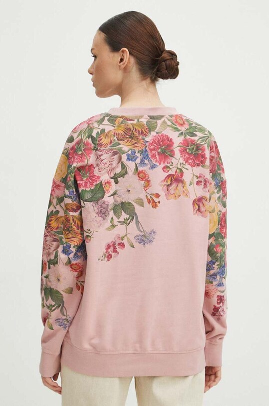 Odzież Bluza bawełniana damska w kwiaty kolor różowy RS24.BLD302 różowy