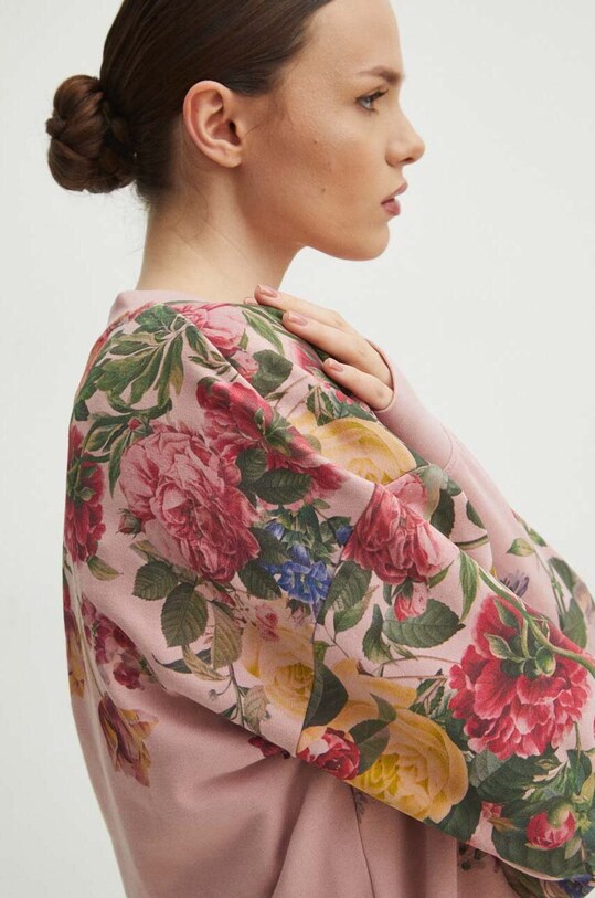 Bluza bawełniana damska w kwiaty kolor różowy różowy RS24.BLD302
