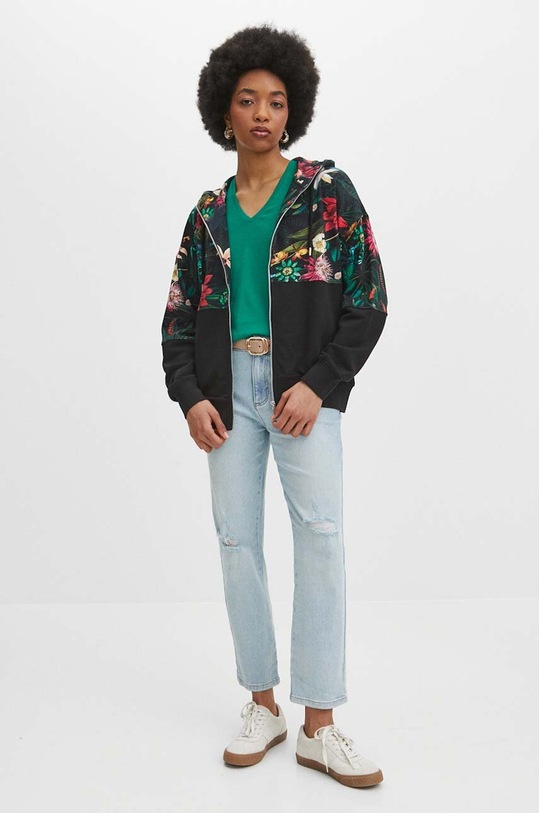 Bluza damska z kapturem wzorzysta kolor czarny RS24.BLD700 czarny RS24