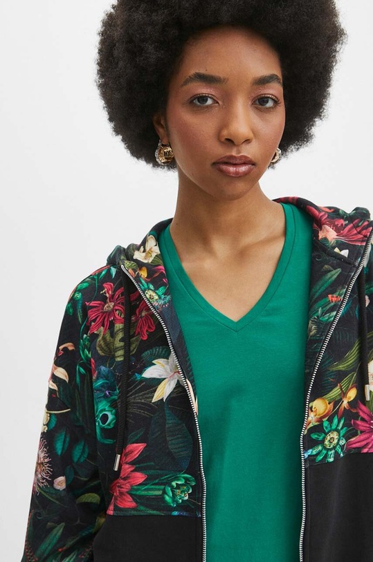 Bluza damska z kapturem wzorzysta kolor czarny RS24.BLD700 czarny