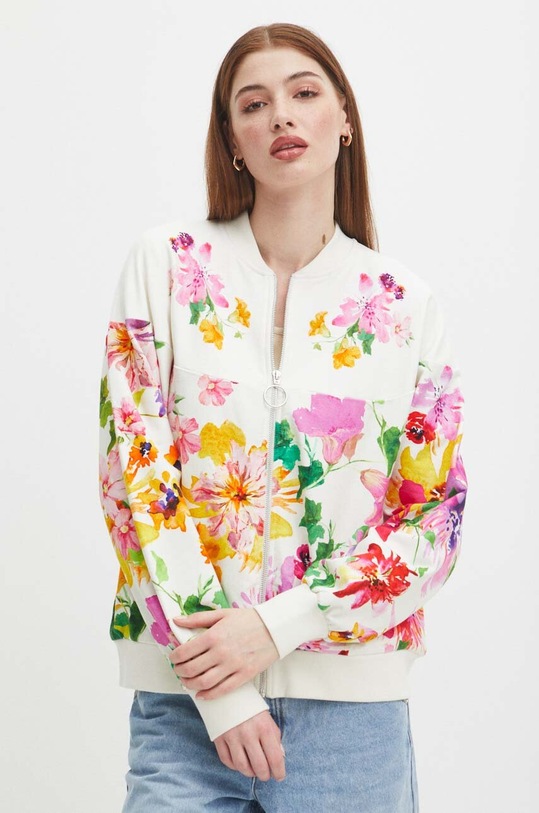 Bluza damska oversize wzorzysta kolor beżowy z elastanem beżowy RS24.BLD900