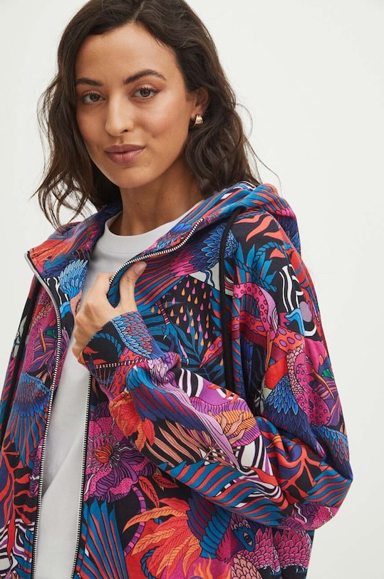 Bluza damska z kapturem wzorzysta kolor różowy z elastanem różowy RS24.BLDB03