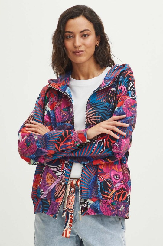 Bluza damska z kapturem wzorzysta kolor różowy różowy RS24.BLDB03