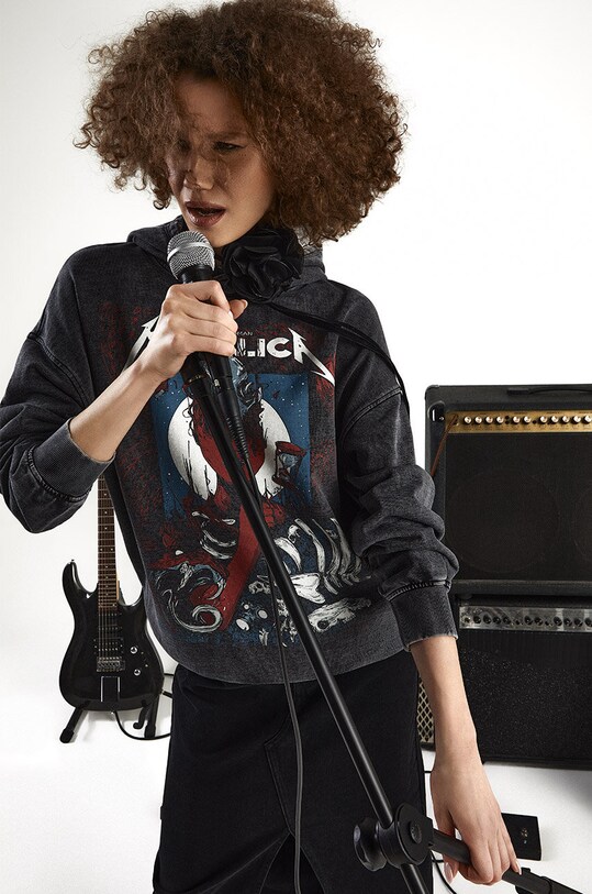 Bluza damska z kapturem Metallica kolor szary bawełna szary RS24.BLDB50