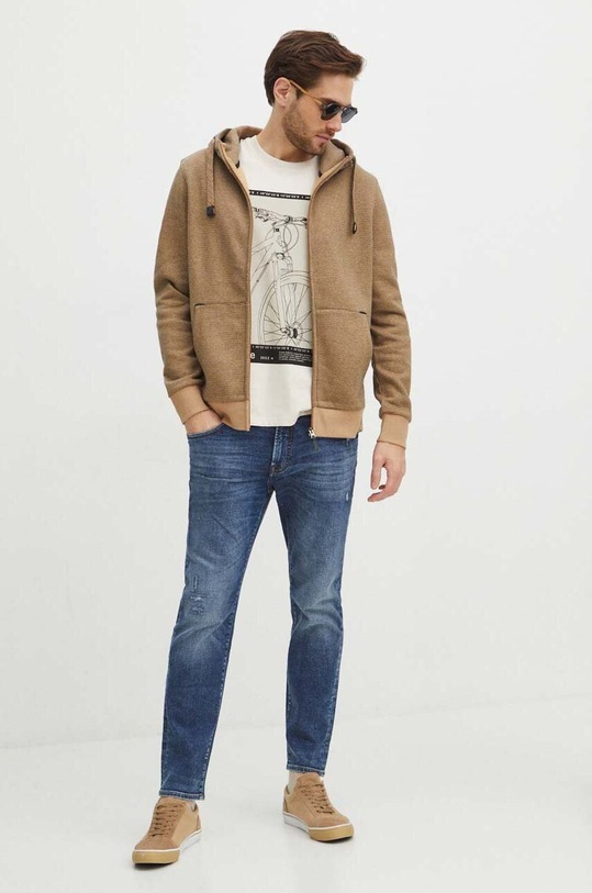 Mikina pánska s kapucňou so vzorom béžová farba RS24.BLM600 béžová RS24