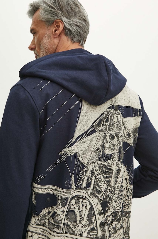 Mikina pánská s kapucí s potiskem tmavomodrá barva s elastanem námořnická modř RS24.BLM801