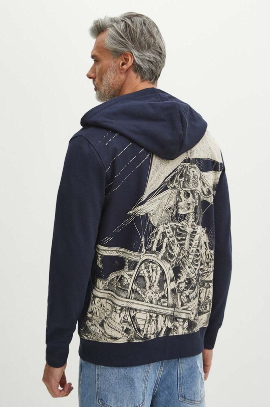 Mikina pánská s kapucí s potiskem tmavomodrá barva námořnická modř RS24.BLM801