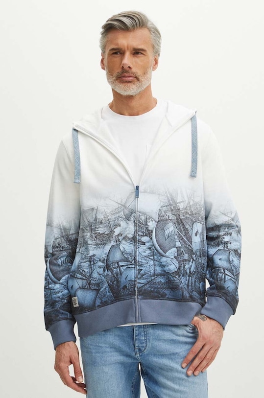 Bluza męska z kapturem wzorzysta kolor niebieski z elastanem niebieski RS24.BLM802