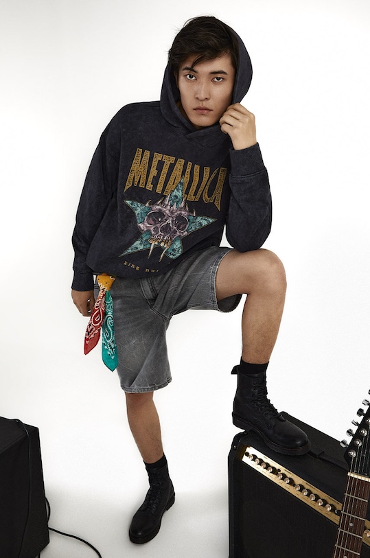 Bluza męska z kapturem Metallica kolor szary bawełna szary RS24.BLMB50