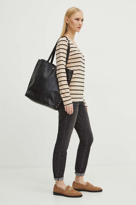 Bavlněné tričko s dlouhým rukávem dámské s příměsí elastanu béžová barva RS24.BUD010 béžová RS24