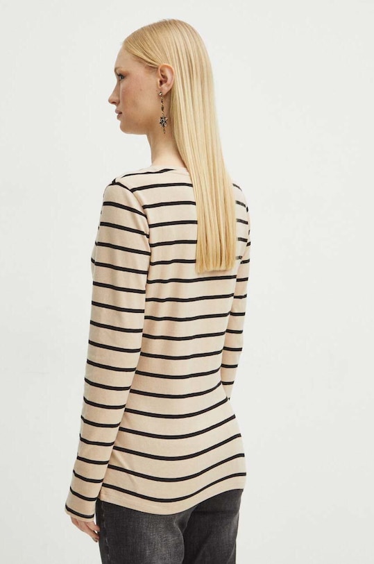 Oblečení Bavlněné tričko s dlouhým rukávem dámské s příměsí elastanu béžová barva RS24.BUD010 béžová