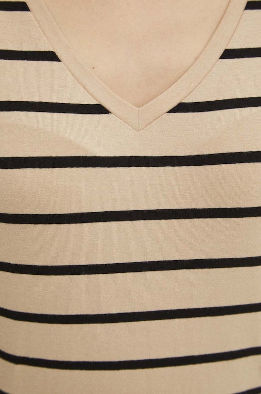 Bavlněné tričko s dlouhým rukávem dámské s příměsí elastanu béžová barva RS24.BUD010 béžová