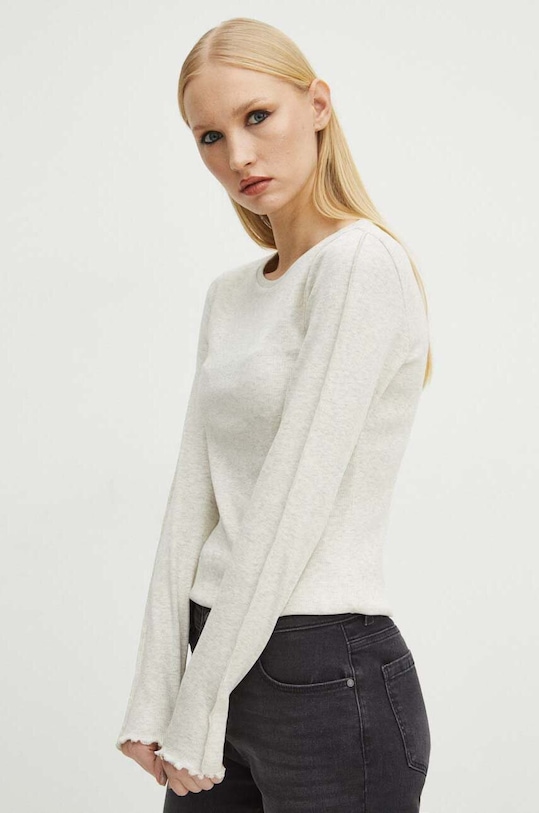 Tričko s dlouhým rukávem dámské pruhované béžová barva slim béžová RS24.BUD012