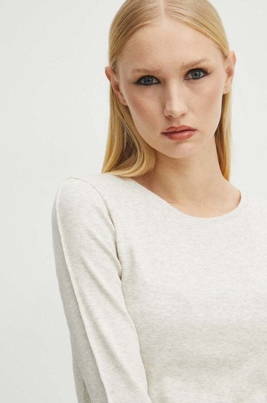 Longsleeve damski prążkowany kolor beżowy beżowy RS24.BUD012