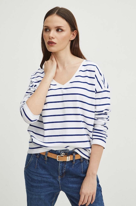 Longsleeve bawełniany damski z elastanem kolor biały z elastanem biały RS24.BUD030