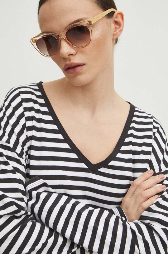 Longsleeve bawełniany damski z domieszką elastanu kolor czarny z elastanem czarny RS24.BUD030
