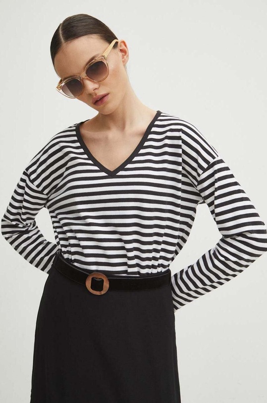 Longsleeve bawełniany damski z domieszką elastanu kolor czarny czarny RS24.BUD030