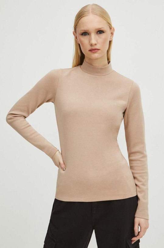 Longsleeve damski gładki kolor beżowy beżowy RS24.BUD100