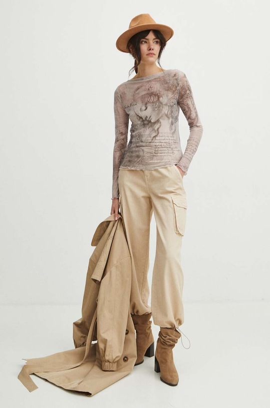 Odzież Longsleeve damski z kolekcji Eviva L'arte wzorzysty kolor beżowy RS24.BUD250 beżowy