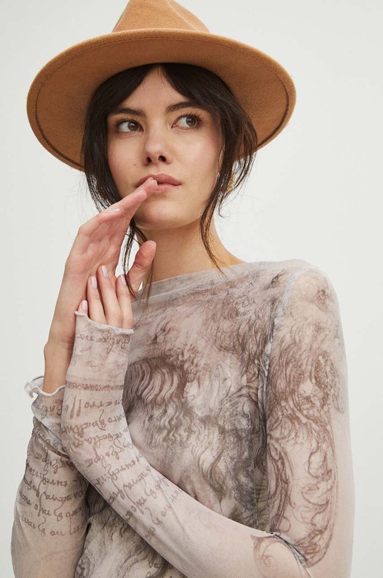 Longsleeve damski z kolekcji Eviva L'arte wzorzysty kolor beżowy RS24.BUD250 beżowy
