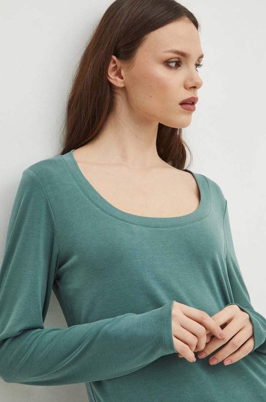 Longsleeve damski z domieszką elastanu gładki kolor zielony gładkie zielony RS24.BUD303