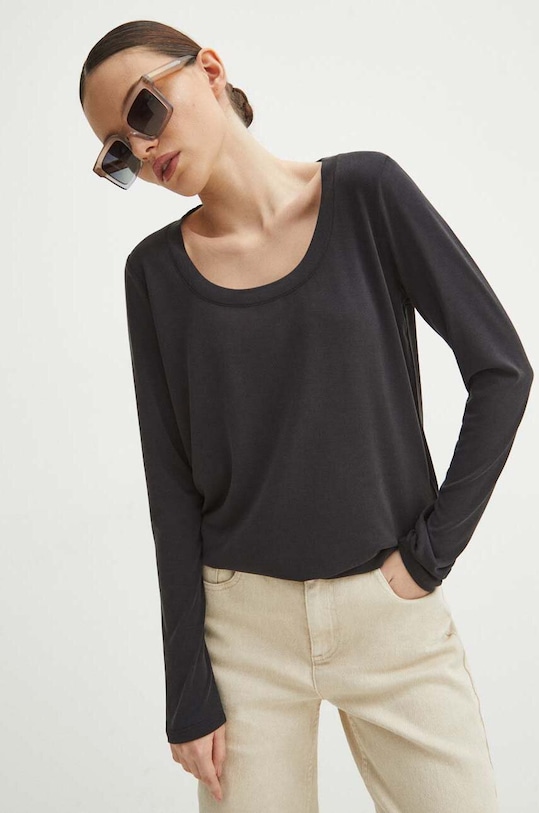 Longsleeve damski z domieszką elastanu gładki kolor szary gładkie szary RS24.BUD303