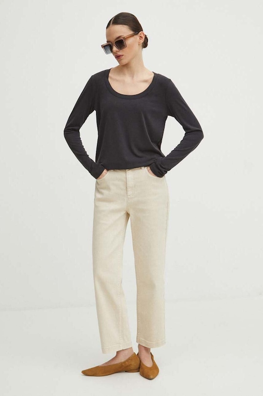 Longsleeve damski z domieszką elastanu gładki kolor szary RS24.BUD303 szary RS24