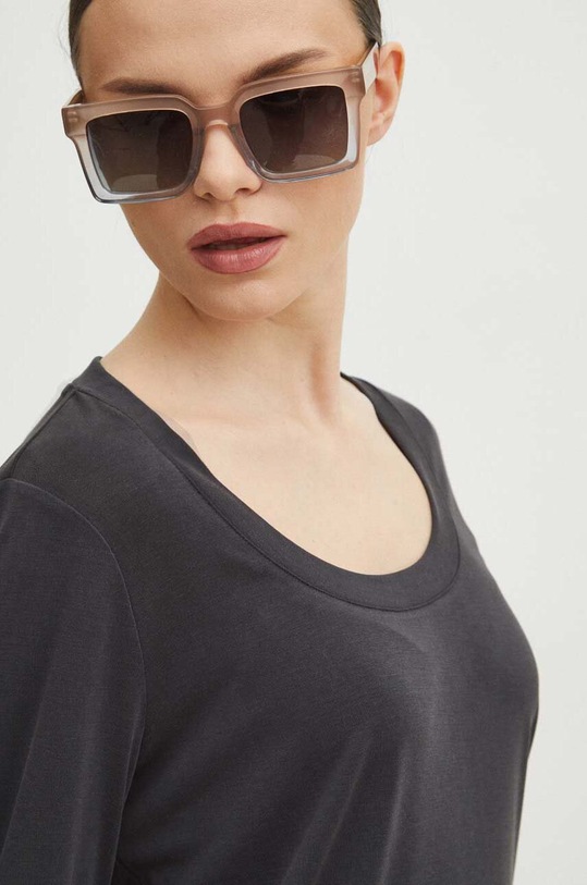 Longsleeve damski z domieszką elastanu gładki kolor szary szary RS24.BUD303