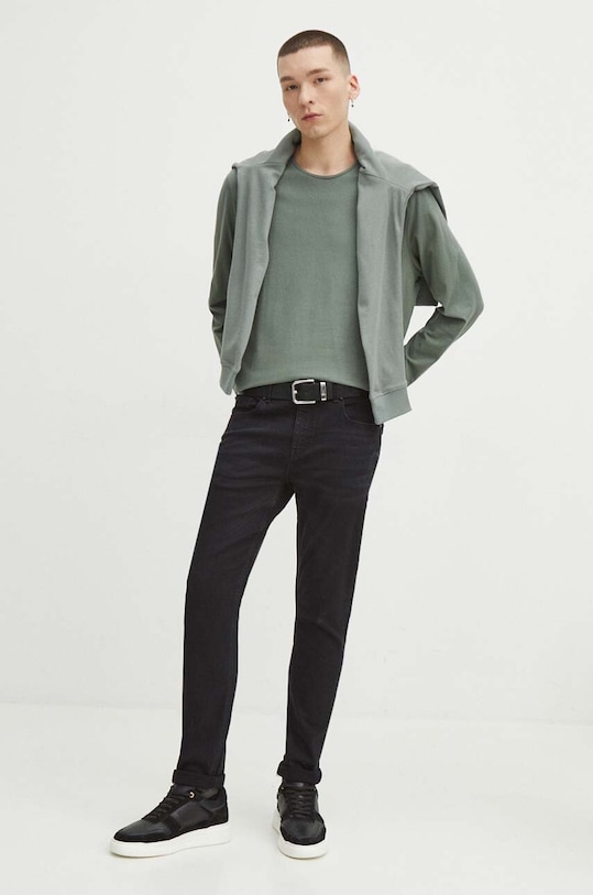 Longsleeve bawełniany męski gładki kolor zielony gładkie zielony RS24.BUM010