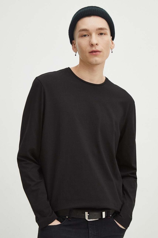 Longsleeve bawełniany męski gładki kolor czarny gładkie czarny RS24.BUM010