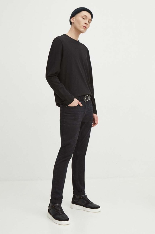 Longsleeve bawełniany męski gładki kolor czarny RS24.BUM010 czarny RS24