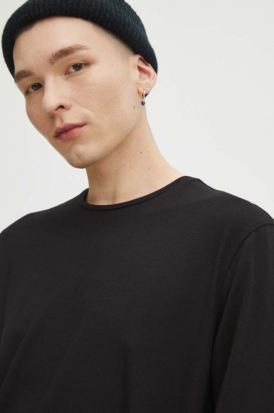Longsleeve bawełniany męski gładki kolor czarny czarny RS24.BUM010