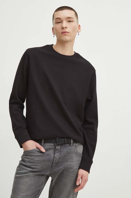 Longsleeve męski prążkowany kolor czarny gładkie czarny RS24.BUM011