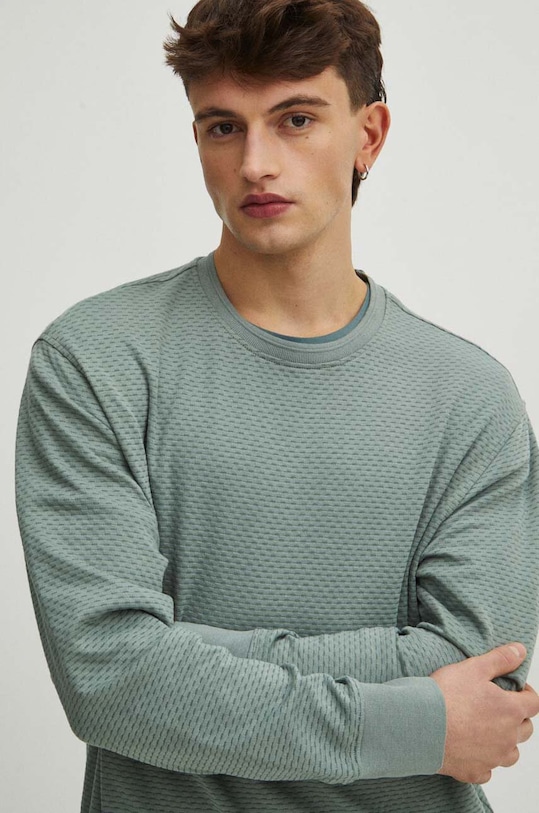 Tričko s dlouhým rukávem s texturou zelená barva regular zelená RS24.BUM030