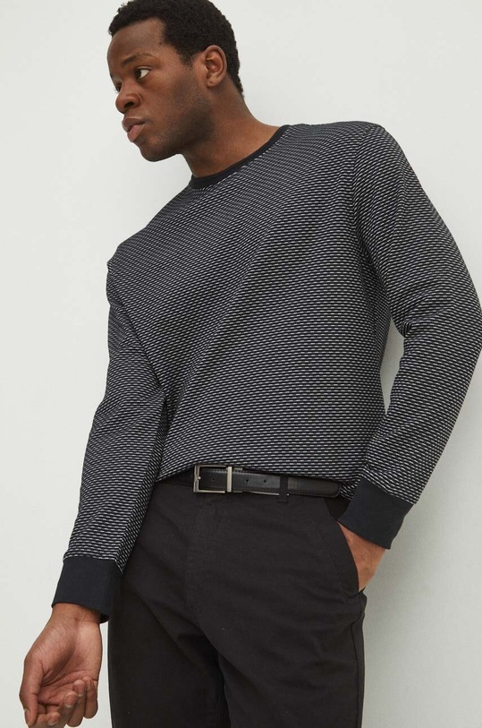 Tričko s dlhým rukávom pánske s textúrou čierna farba s elastanom čierna RS24.BUM030