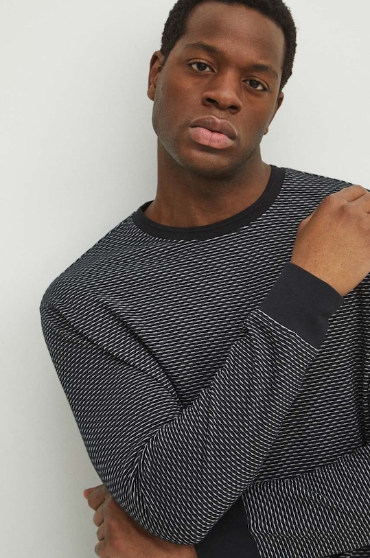 Tričko s dlhým rukávom pánske s textúrou čierna farba čierna RS24.BUM030