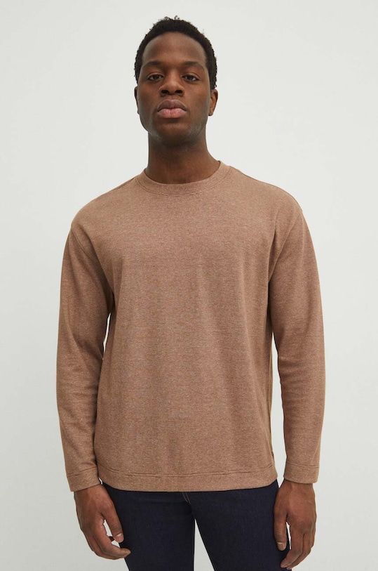 Longsleeve męski regular kolor brązowy z elastanem brązowy RS24.BUM031