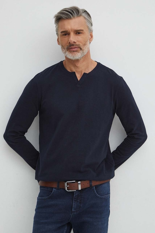 Longsleeve bawełniany męski gładki kolor granatowy bawełna granatowy RS24.BUM050