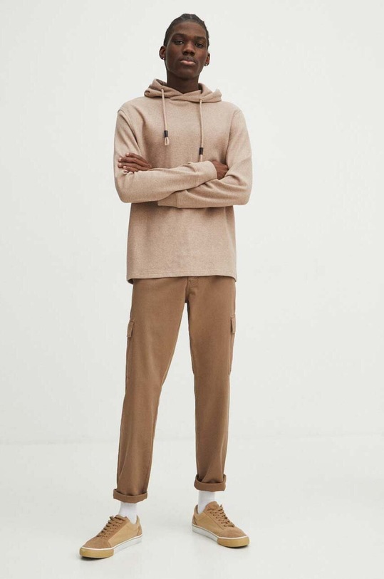 Tričko s dlhým rukávom pánske béžová farba s elastanom béžová RS24.BUM100