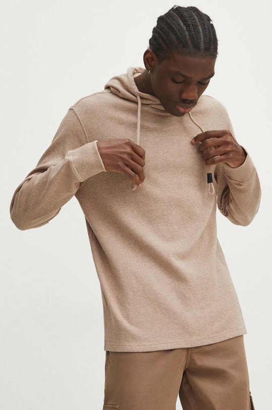 Longsleeve męski z fakturą kolor beżowy beżowy RS24.BUM100