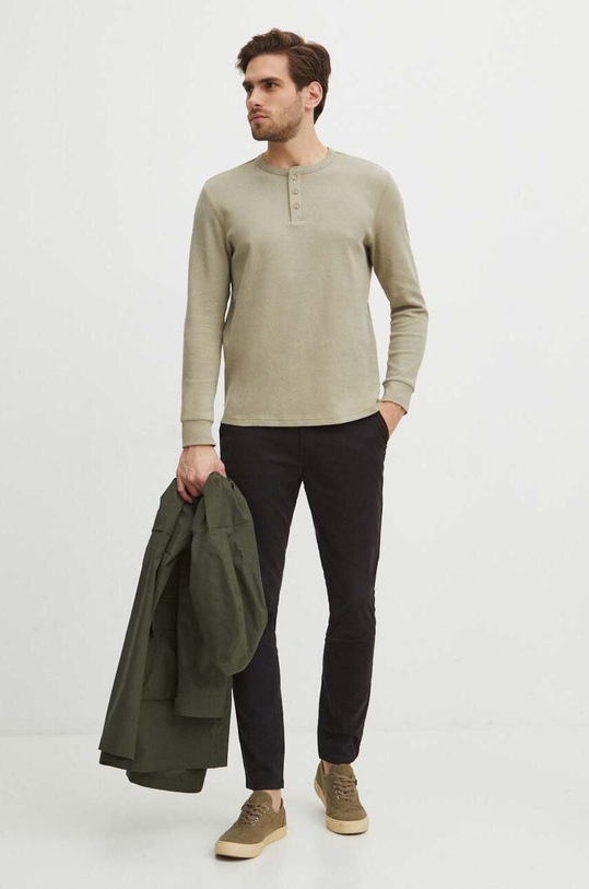 Longsleeve bawełniany męski z fakturą kolor zielony bawełna zielony RS24.BUM501