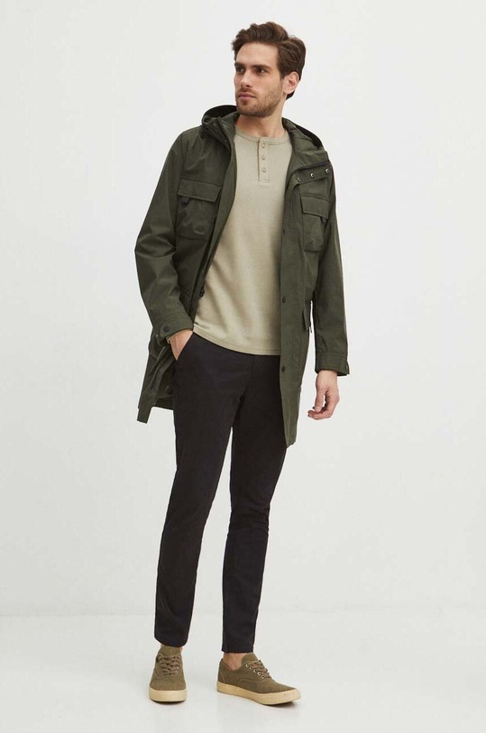 Longsleeve bawełniany męski z fakturą kolor zielony zielony RS24.BUM501