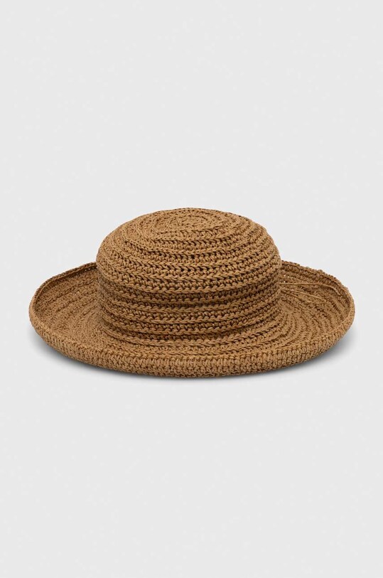 Kapelusz damski pleciony typu bucket hat kolor beżowy aplikacja beżowy RS24.CAD711