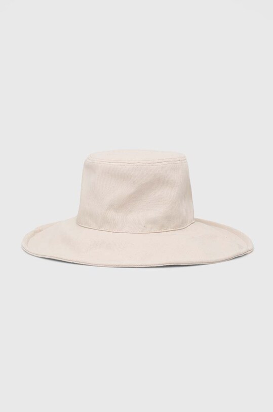 Kapelusz damski typu bucket hat gładki z lnem kolor beżowy gładkie beżowy RS24.CAD720