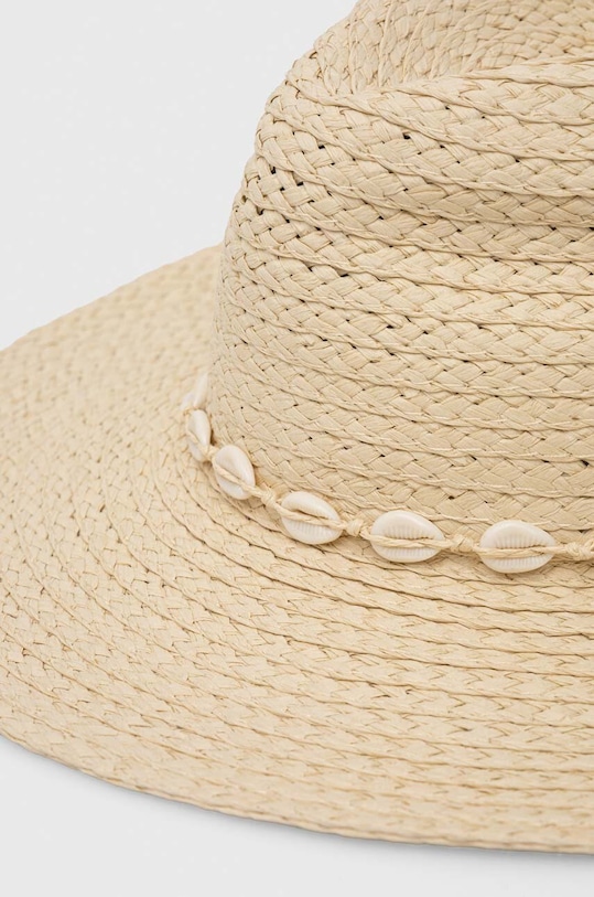 Klobúk dámsky pletený s ozdobnou mušľovou aplikáciou béžová farba béžová RS24.CAD727