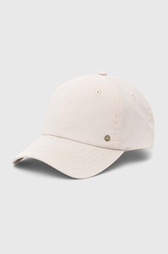 Czapka z daszkiem damska gładka z lnem kolor beżowy gładkie beżowy RS24.CAD738