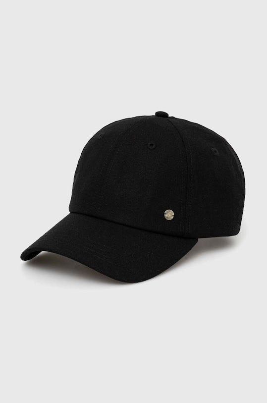 Czapka z daszkiem damska gładka z lnem kolor czarny gładkie czarny RS24.CAD738